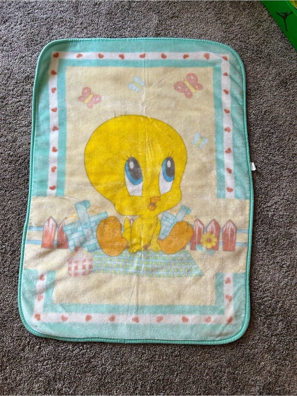 Vintage Tweety Baby Bird Looney Tunes Plush Pastel Crib Infant Blanket 2002